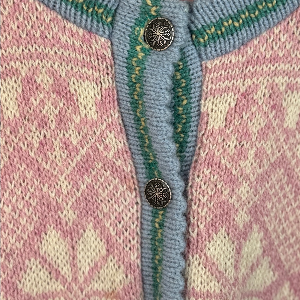 Vintage 80’s Eddie Bauer Wool Pink Fair Isle Cardigan Made in USA Size S - Picture 3 of 7